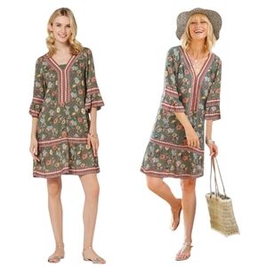 VTG Ambria Multicolor Floral Boho Tiered Sundress Sz 14 Bell Sleeve Cottagecore